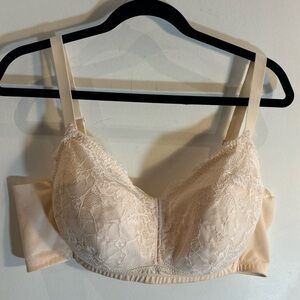 UNDERSTANCE Sz 40C Bra Cotton Cup Lace Underwire Free Champagne Pink NEW